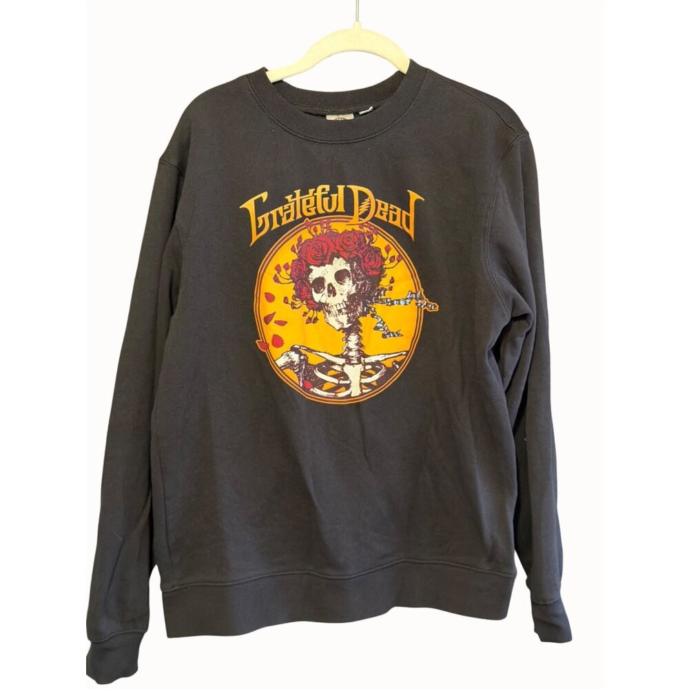 Grateful Dead Black Crewneck lightweight Sweatshirt  Skull & Roses Bertha  SZ M‎
